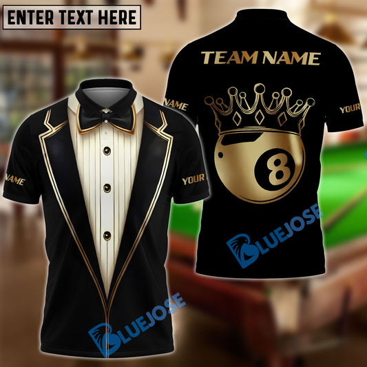 BlueJoses Billiards Luxury Tuxedo 8 Ball Crown Customized Name, Team Name 3D Shirt