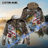 Bluejose Walleye Fishing American Flag Scratch Grass Camo Custom Name & Team Name 3D Shirts