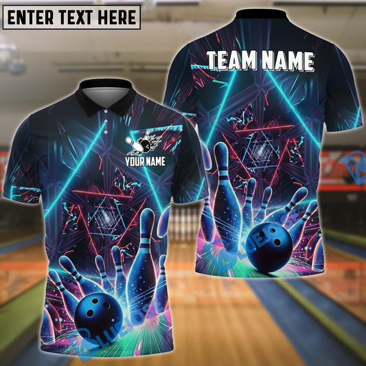 BlueJose Bowling And Pins Neon Strike Customized Name, Team Name 3D Shirt (4 Colors)