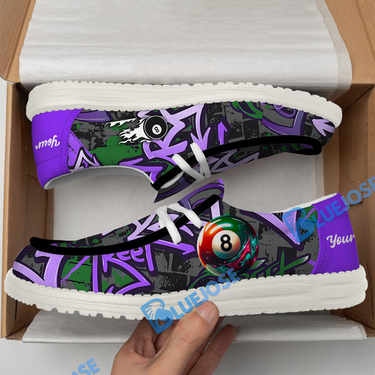 BlueJose Billiards Ball 8 Graffiti Street White Purple Green Canvas Loafer Shoes