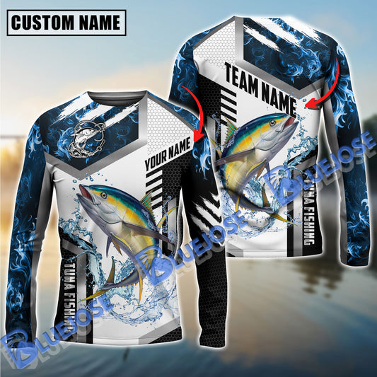 BlueJose Tuna Fishing Blue Flame Sport Custom Name & Team Name Shirts