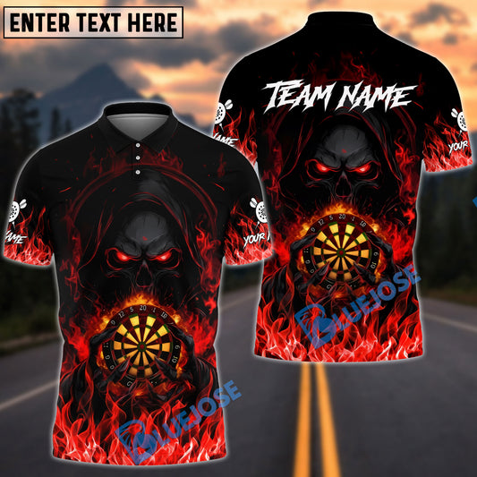 BlueJose Darts Flaming Skull Dark Fire Style Multicolor Options Personalized Name Shirt (4 Colors)