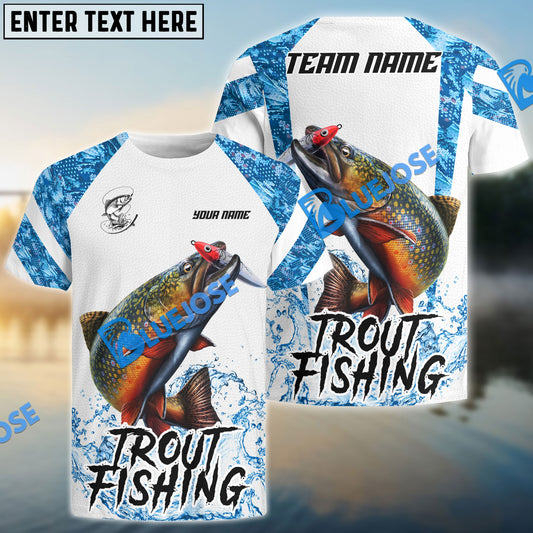 Bluejose Trout Fishing Blue Camo White Pattern Sport Custom Name & Team Name 3D Shirts