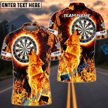 BlueJose Darts Fire Moonlight Dartboard Wolf Personalized Name, Team Name Shirt (4 Colors)