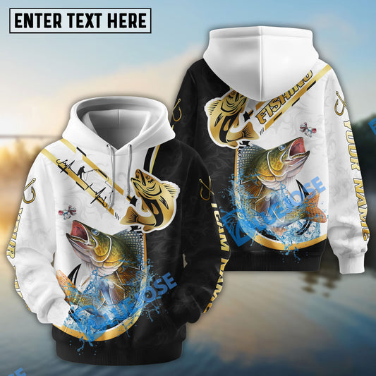 Bluejose Walleye Fishing Black Golden Hook Name & Team Name 3D Shirts