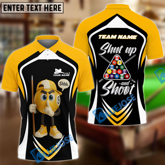 BlueJose Billiards 9-Ball Pool Shut Up and Shoot Ver Triangle Rack Personalized Name, Team Name Unisex Shirt (4 Colors)