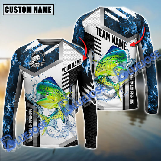 BlueJose Mahi-Mahi Fishing Blue Flame Sport Custom Name & Team Name Shirts