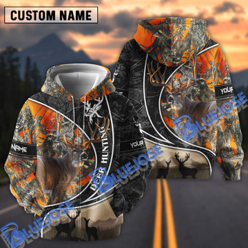 BlueJose Customized Name Orange Camo Pattern Deer Hunting 3D Shirt