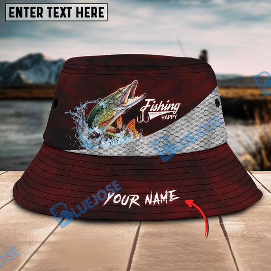 BlueJose Custom Name Pike Fishing Red Bucket Fishing Hat