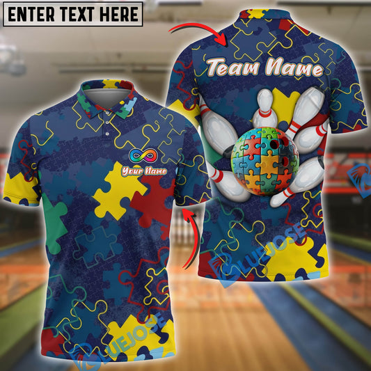BlueJose Bowling Autism Awareness Puzzle Personalized Name, Team Name 3D Shirt