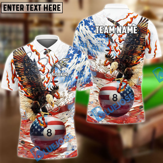 BlueJose Billiards Eagle USA Flag 8 Ball Flame Personalized Shirt