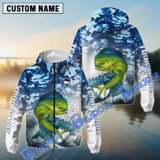 BlueJose Mahi-Mahi Fishing Camo Pattern Personalized Windbreaker Jacket