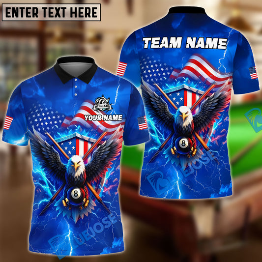 BlueJose Billiards 8 Ball Eagle USA Flag Lightning Personalized Name, Team Name Unisex Shirt (4 Colors)