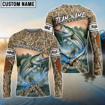 BlueJose Customize Name Stripped Bass Fishing Elbow Patch Pattern 3D Shirts