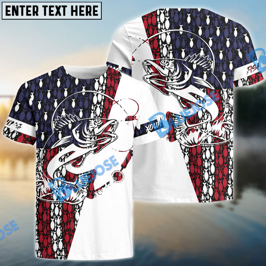 Bluejose Walleye Fishing Angler American Flag Customize Name All Over Printed   Shirts