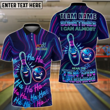 BlueJose Bowling & Pins Neon Laughing Pin & Ball Graphic Customized Name, Team Name 3D Shirt (4 Colors)