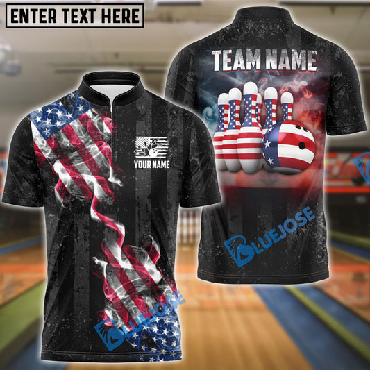 BlueJose Bowling Amrican Flag Retro Smoke 2 Customized Name, Team Name 3D Shirt