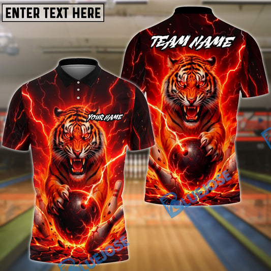 BlueJose Bowling And Pins Fierce Tiger Lightning Customized Name, Team Name 3D Shirt (4 Colors)
