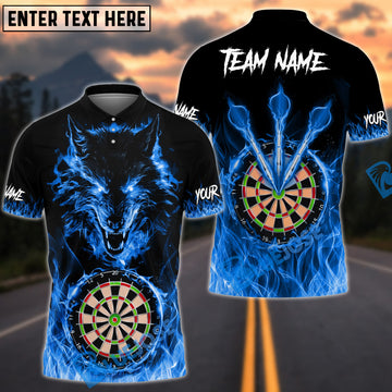 BlueJose Darts Wolf Fire Flame Personalized Name, Team Name 3D Shirt (4 Colors)