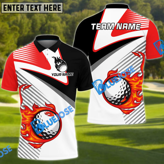 BlueJose Fire Golf Ball Line Pattern Customized Name, Team Name 3D Shirts (4 Colors)