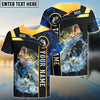 Bluejose Bass Fishing Golden With Blue Flame Pattern Custom Name & Team Name 3D Shirts