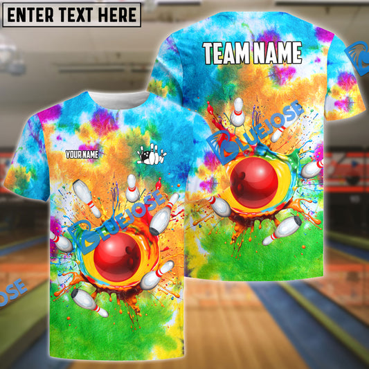 BlueJose Bowling And Pins Rainbow Color Customized Name 3D Shirt