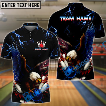 BlueJose Bowling And Pins Eagle Thunderstrike Customized Name, Team Name 3D Shirt (4 Colors)