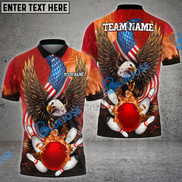 BlueJoses Bowling And Pins USA Eagle Flag Multicolor Customized Name 3D Shirt ( 4 Colors )