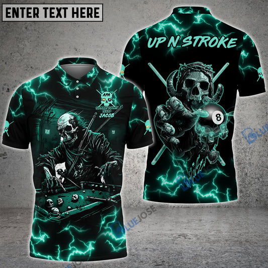 BlueJose Billiards Green Skull Up N Stroke Team Personalized Name 3D Shirt