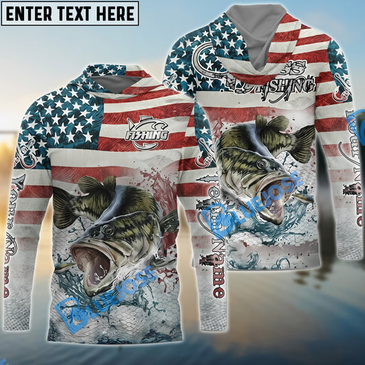 Bluejose Bass Fishing American Flag Splash Design Custom Name & Team Name 3D Shirts