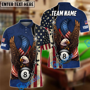 BlueJose Billiards 8 Ball American Eagle Flag Crack Personalized Name, Team Name Unisex Shirt ( 4 Colors )
