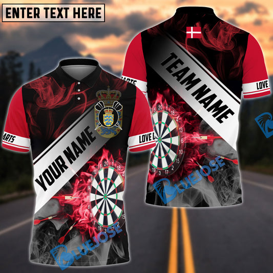 BlueJose Darts Denmark Flag Personalized Name, Team Name Shirt