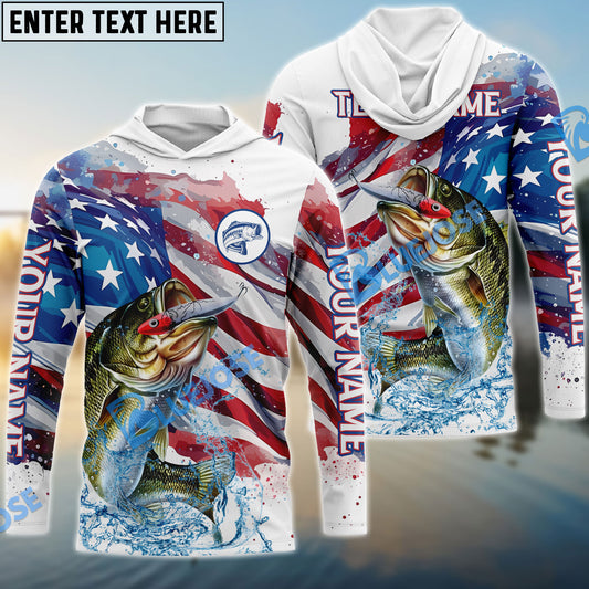 Bluejose Bass Fishing Watercolor USA Flag Custom Name & Team Name Shirts