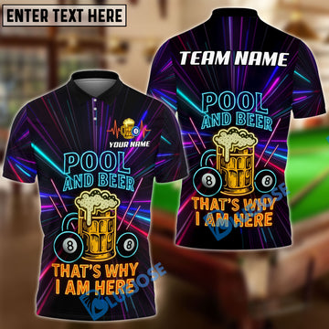 BlueJose Billiards 8 Ball Pool and Beer Neon Quote Personalized Name, Team Name Unisex Shirt