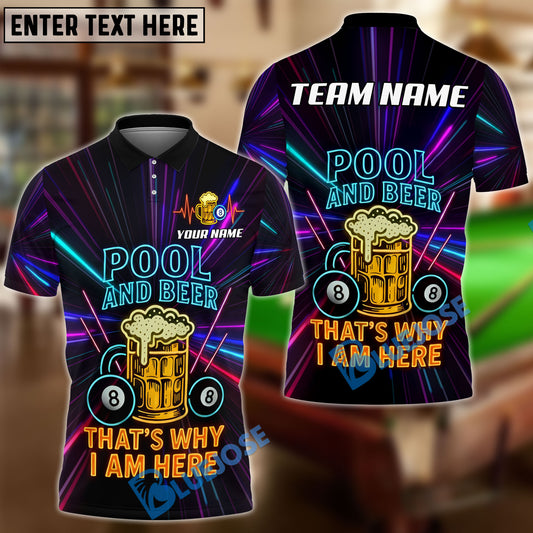 BlueJose Billiards 8 Ball Pool and Beer Neon Quote Personalized Name, Team Name Unisex Shirt