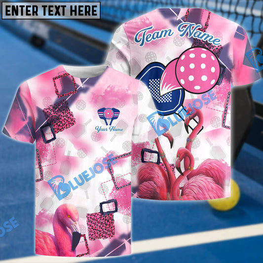 BlueJose Pickleball Pink Flamingo Personalized Name Unisex Shirt
