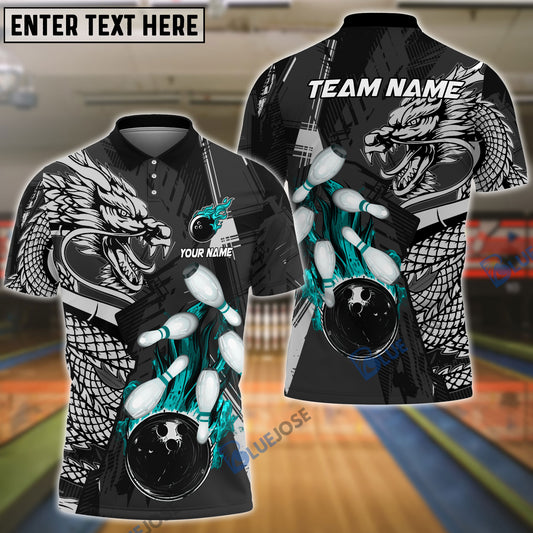 BlueJose Bowling And Pins Dragon Flame Fire Customized Name 3D Shirt (4 Colors)