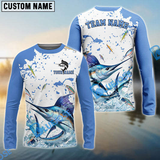 Bluejose Tuna Fishing White Light Blue Custom Name & Team Name 3D Shirts