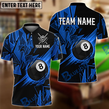 BlueJose Billiards 8 Ball Shattering Glass Lightning Graphic Personalized Name Shirt (4 Colors)
