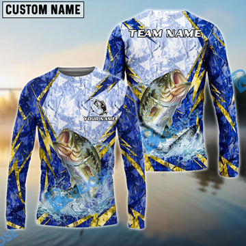 Bluejose Bass Fishing Lightning Splash Blue Pattern Custom Name & Team Name 3D Shirts