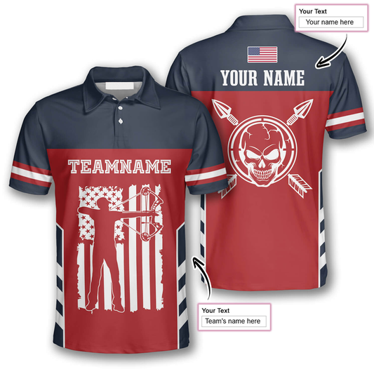 BlueJose Skull Flag Red Navy Personalized Name 3D Shirt