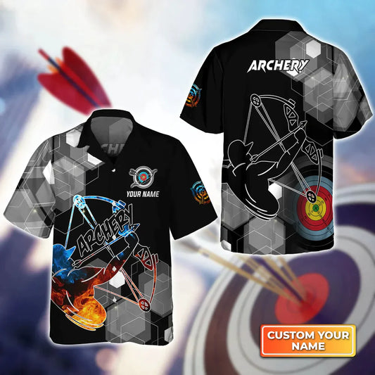 BlueJose Archery Summer Short Sleeve Shirts Personalized Name 3D Target Bow Hawaiian Shirt