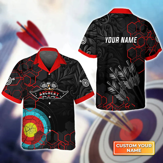 BlueJose Archery Target Sign Black Pattern Personalized Name 3D Hawaiian Shirt