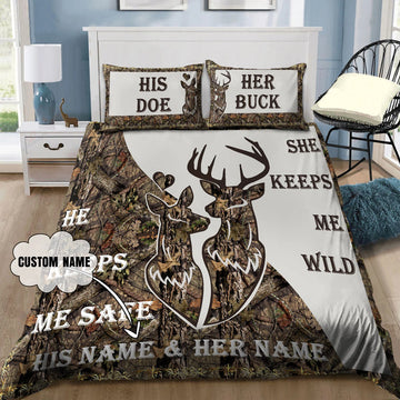 Bluejose Love Gift Couple Deer Custom Name Bedding Set