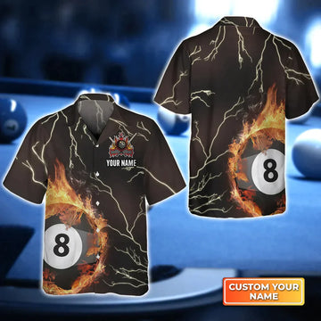 BlueJose Billiard 8 Ball Thunder Fire Flame Personalized Name Hawaiian Shirt