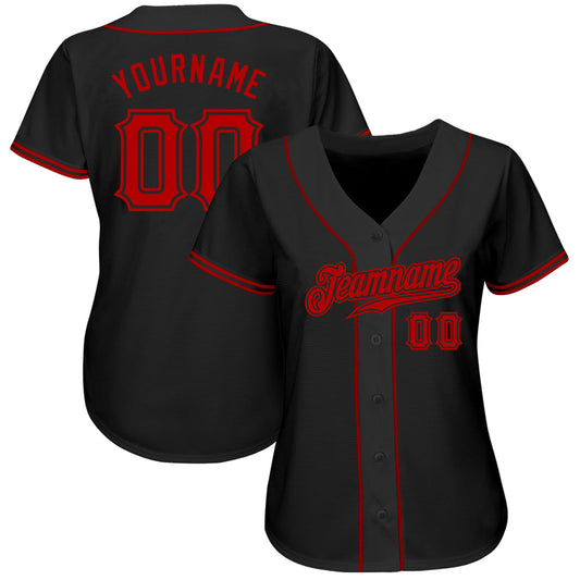 BlueJose Custom Black Red Authentic Baseball Jersey