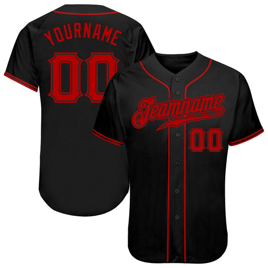 BlueJose Custom Black Red Authentic Baseball Jersey