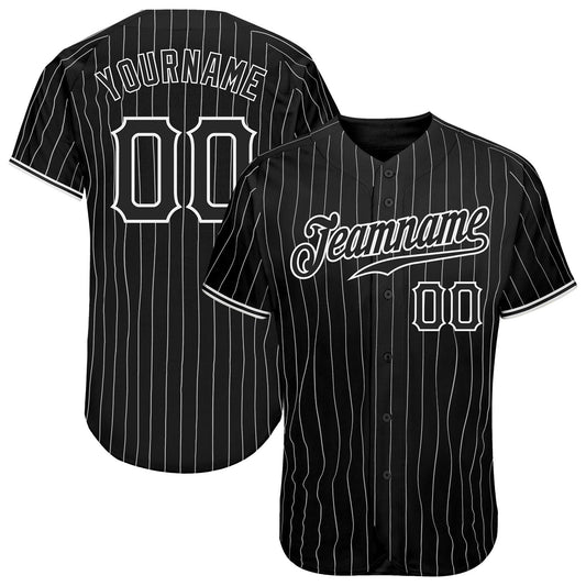 BlueJose Custom Black White Pinstripe Black-White Authentic Baseball Jersey