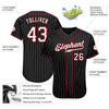 BlueJose Custom Black White Pinstripe White-Red Authentic Baseball Jersey