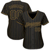 BlueJose Custom Black Old Gold Pinstripe Black Authentic Baseball Jersey